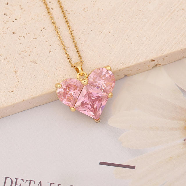 Pink color cubic zircon pendant necklace