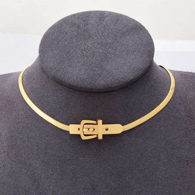 Stainless steel snake chain belt buckle choker necklace