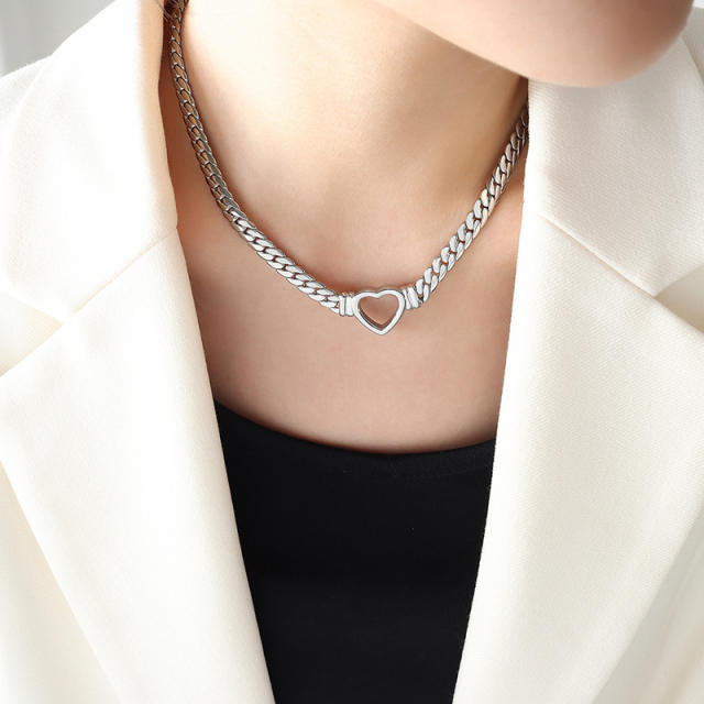 18KG hollow heart stainless steel punk choker necklace