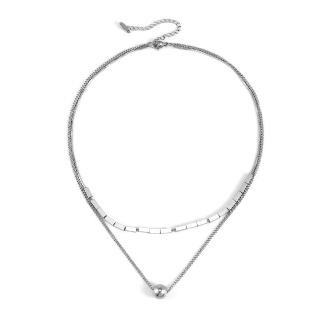 Stainless steel mens two layer necklace