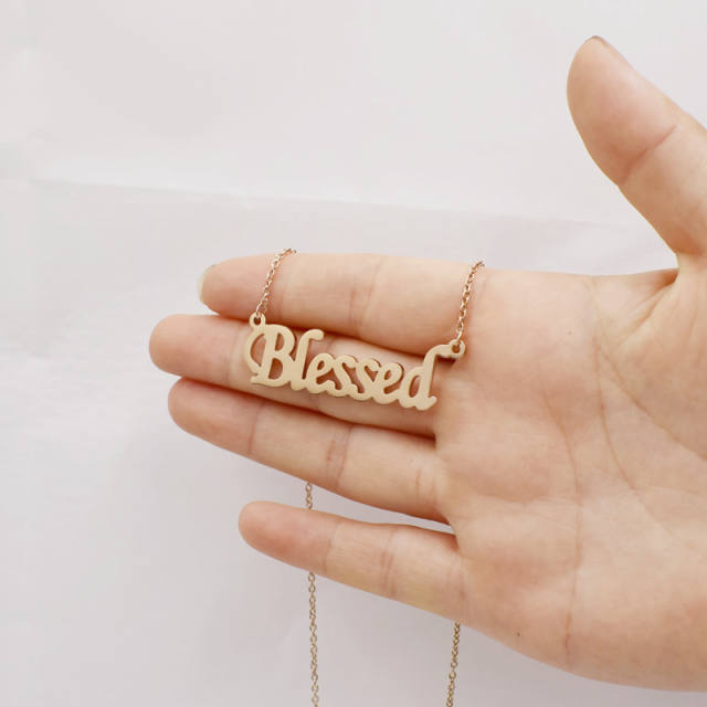 Occident fashion blessed letter stainless steel necklace