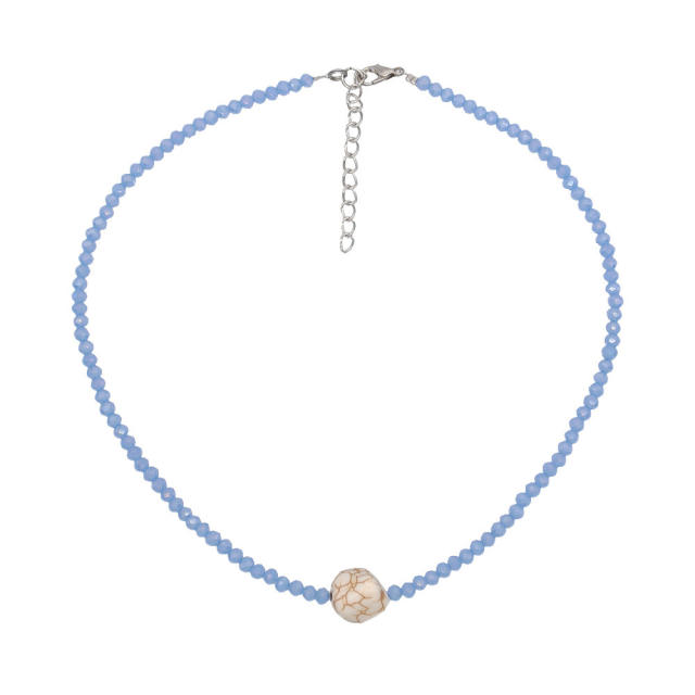 Boho handmade blue color seeds choker necklace