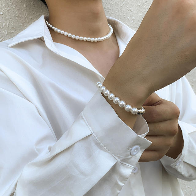 Pearl beaded necklace bracelet set