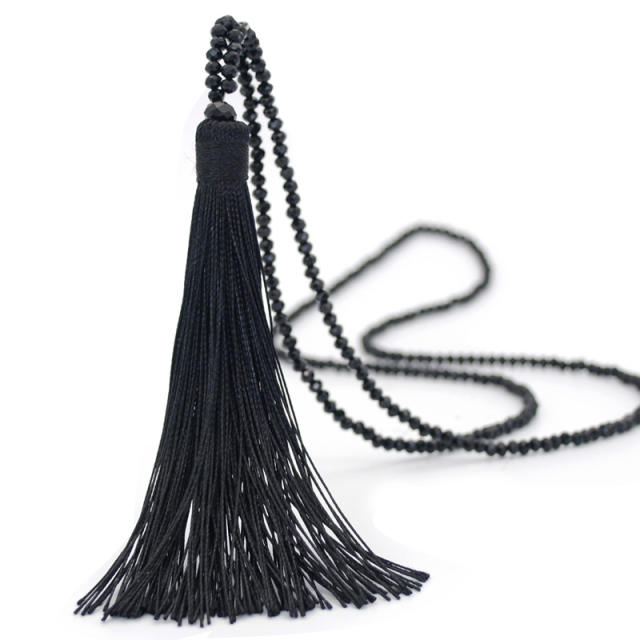 10 color glass crystal beads tassel long necklace
