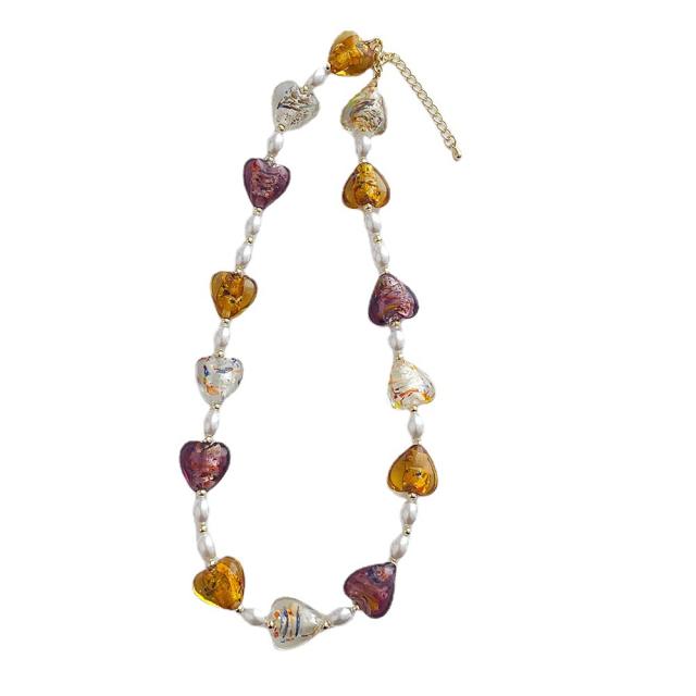 New glass love Pearl stitching necklace