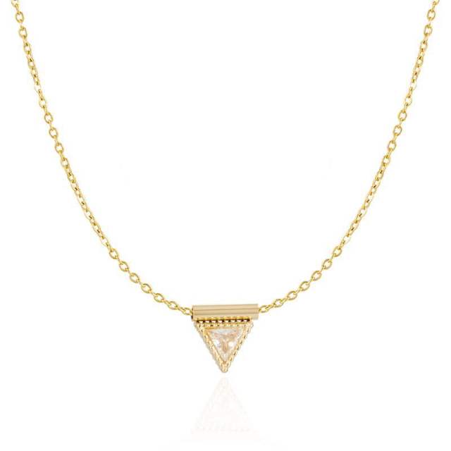 Cubic zircon triangle stainless steel cable chain necklace