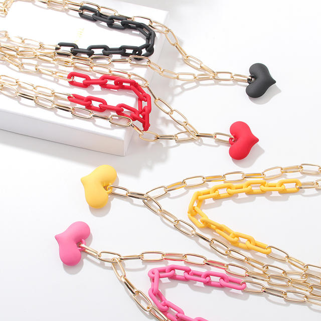 Occident fashion color heart pendant acrylic chain layer necklace