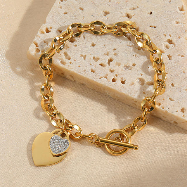 18KG stainless steel chain heart pendant toggle necklace bracelet earrings