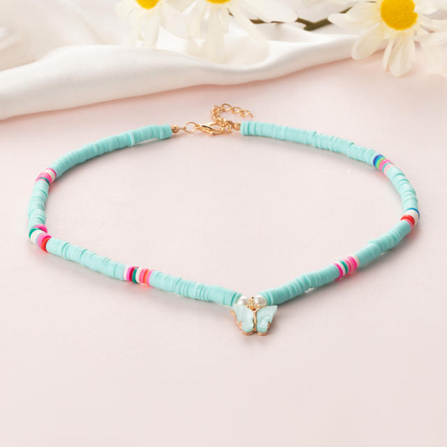 Color heishi beads buttefly necklace