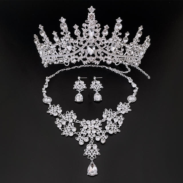 Luxury color rhinestone bridal crown necklace earring set