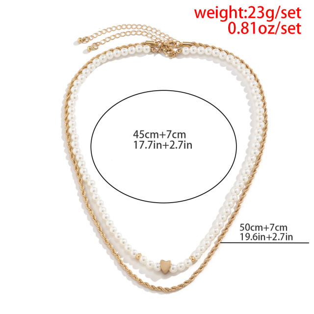 Faux pearl two layer necklace for men