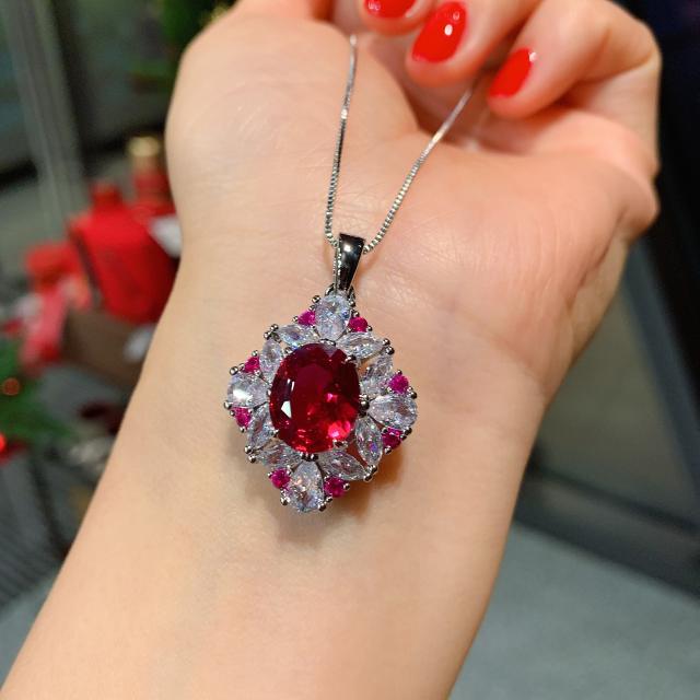 Vintage faux ruby crystal  statement neckalce earrings rings