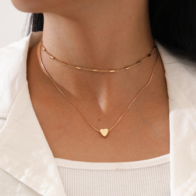 Concise two layer dainty heart choker necklace