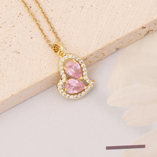 Pink color cubic zircon pendant necklace