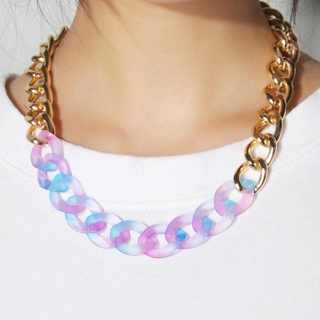 Personality color acrylic metal chain choker necklace