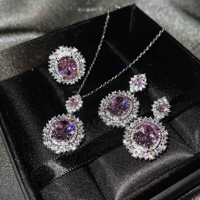 Luxury pink topaz cystal statement jewelry set
