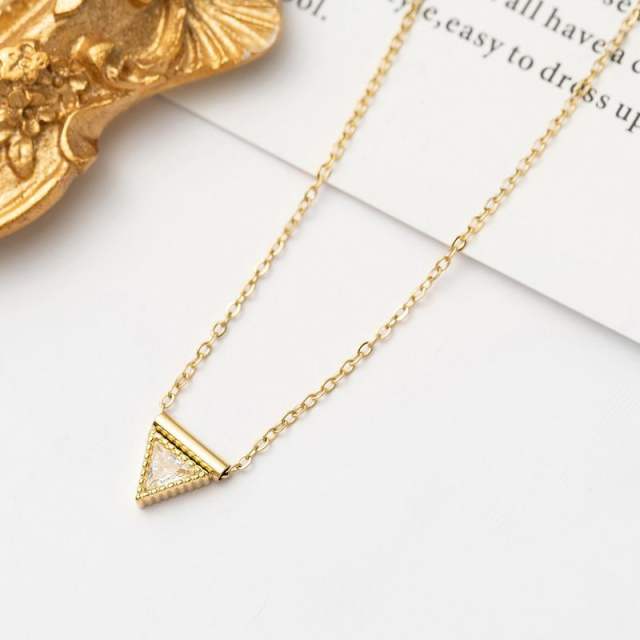 Cubic zircon triangle stainless steel cable chain necklace
