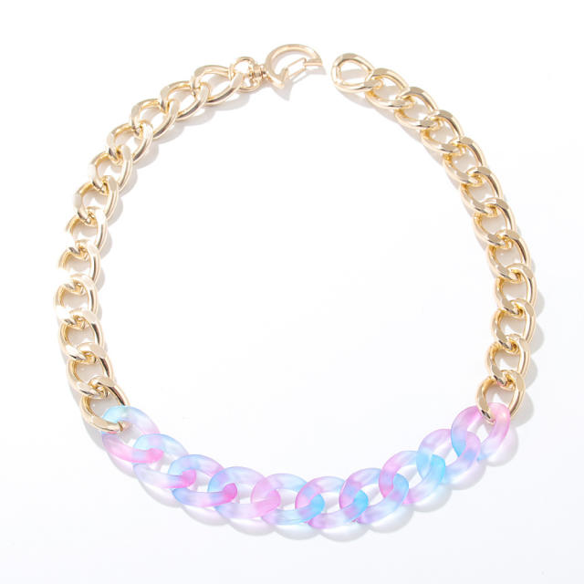 Personality color acrylic metal chain choker necklace