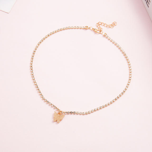 Delicate tennis chain butterfly pendant women necklace