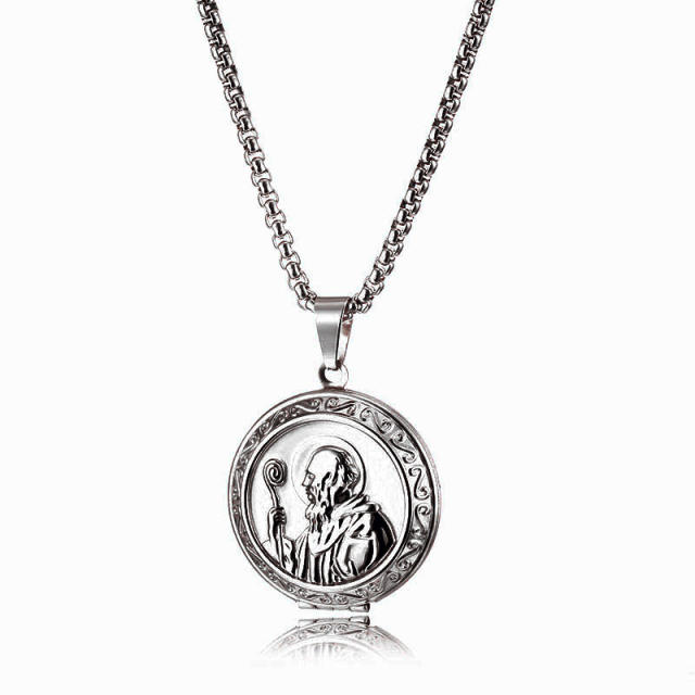 Stainless steel St Benedict locket necklace/pendant