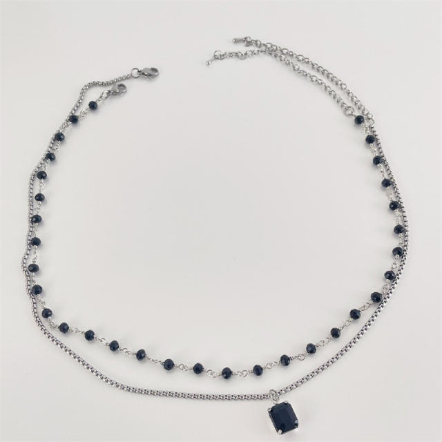 Super cool black color cyrstal beads two layer stainless steel necklace