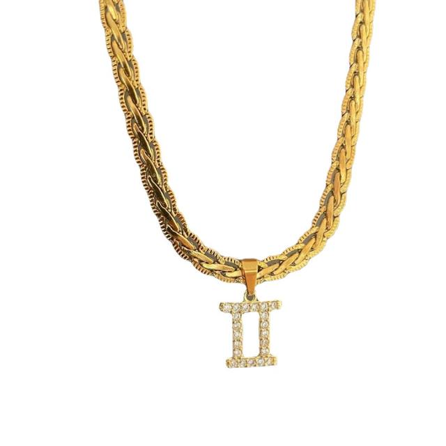 18KG stainless steel diamond zodiac pendant necklace