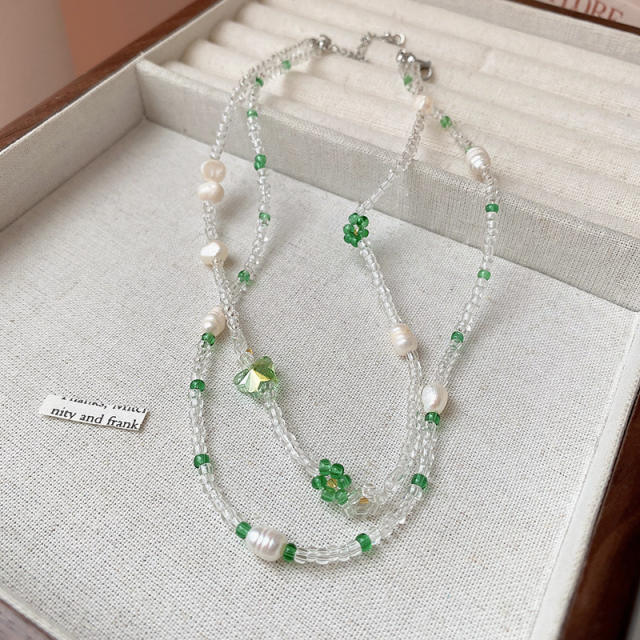 Korean fashion fresh green color beaded women necklace