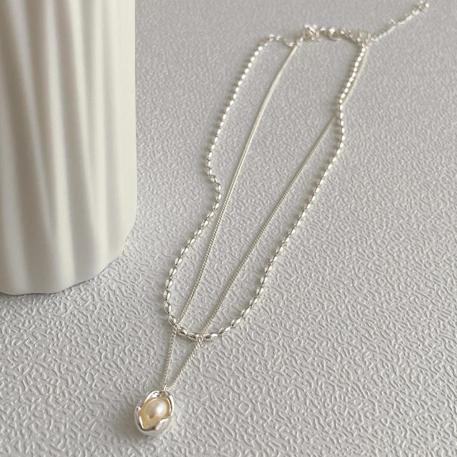Korean fashion waterpearl pendant two layer dainty necklace