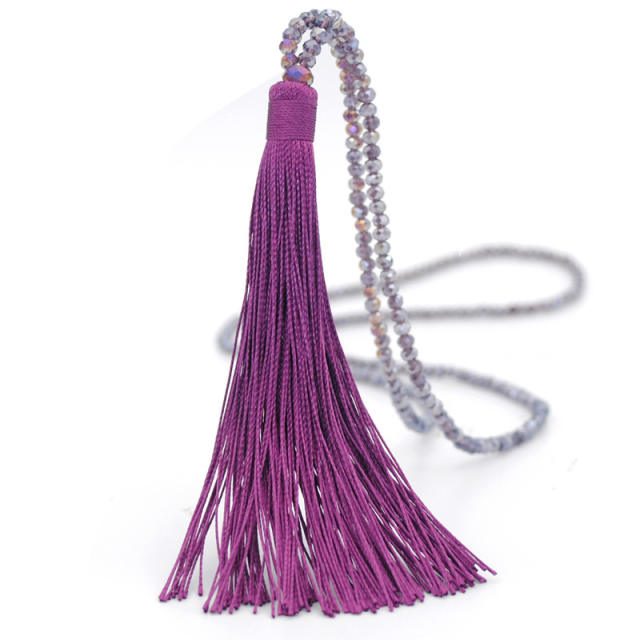 10 color glass crystal beads tassel long necklace