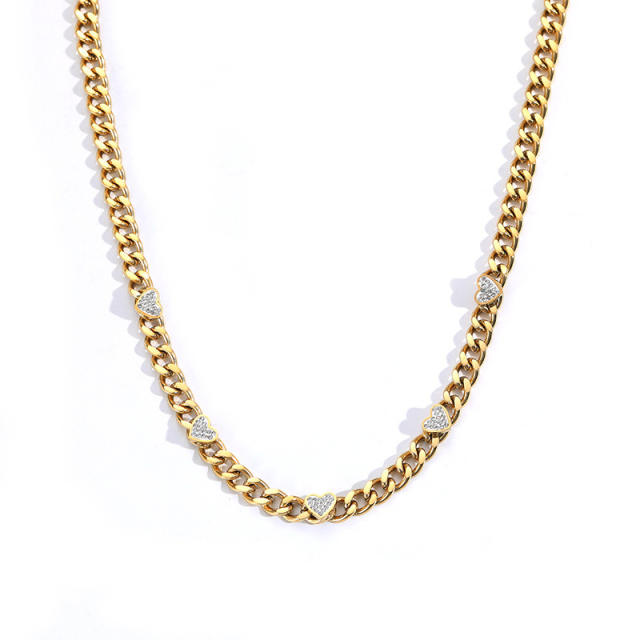 Diamond heart stainless steel chain necklace bracelet