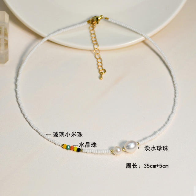 Simple white color seed beads water pearl choker necklace