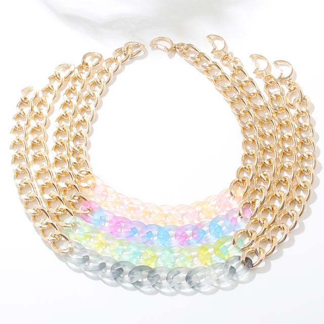 Personality color acrylic metal chain choker necklace
