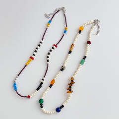 New natural stone seed bead stitching necklace