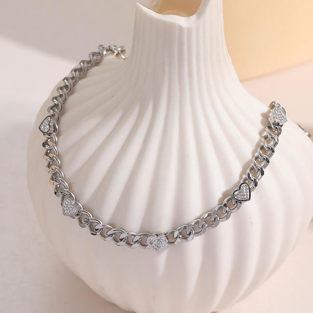 Diamond heart stainless steel chain necklace bracelet