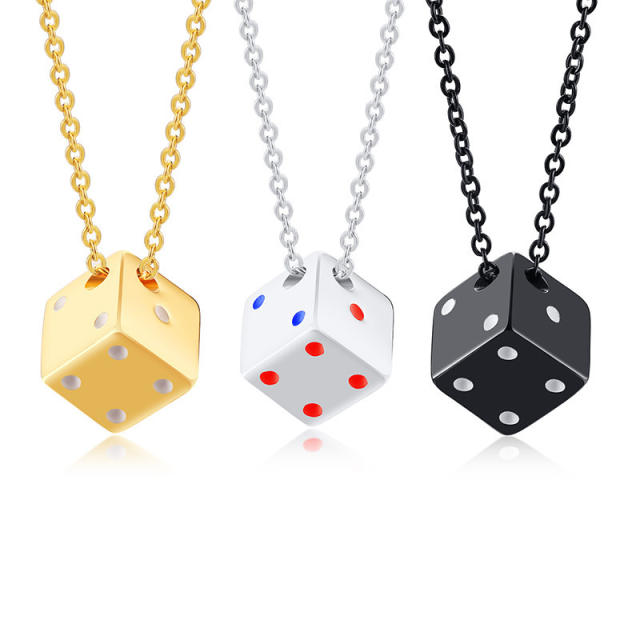 Hiphop stainless steel dice pendant mens necklace