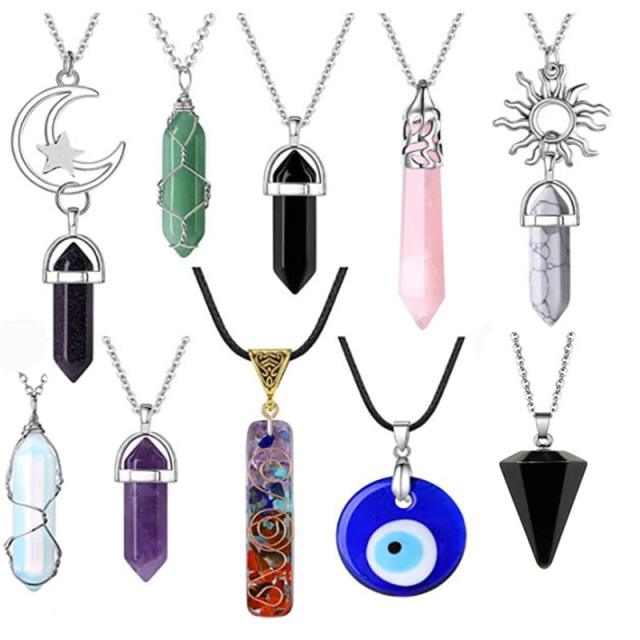 Amazon hot sale evil eye natural stone pendant wireless  necklace set