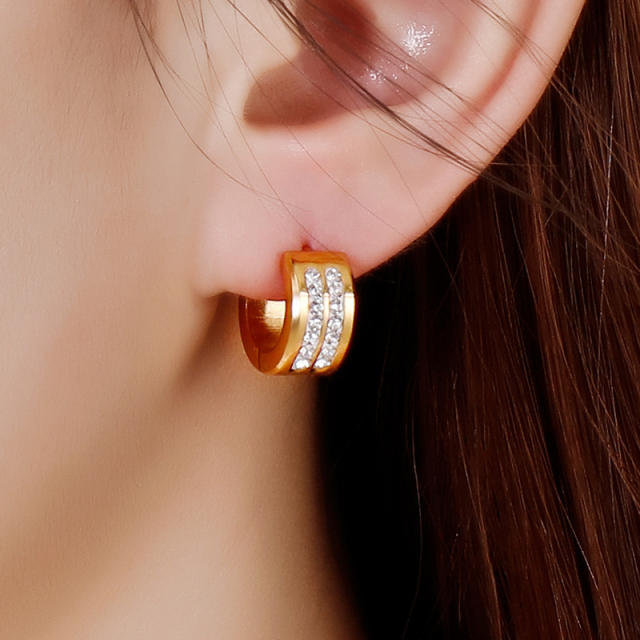 316L stainless steel diamond huggie earrings