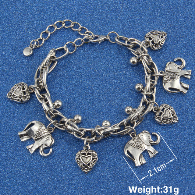 Vintage elephant heart charm chain anklet