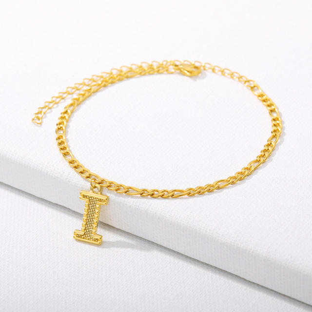 Stainless steel initial letter figaro chain anklet