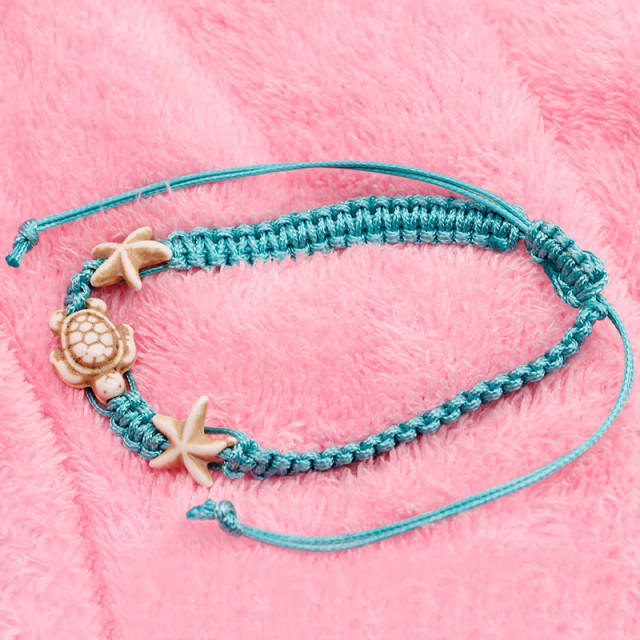 Turtle starfish wax string braided anklet