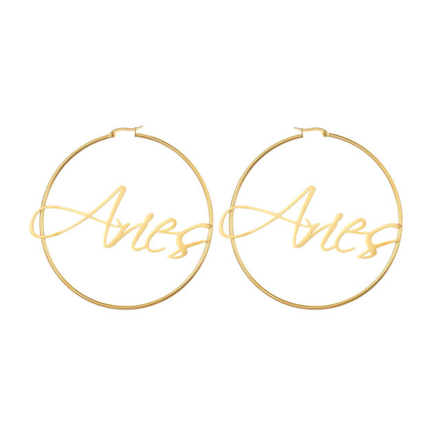 18KG stainless steel zodiac hoop earrings