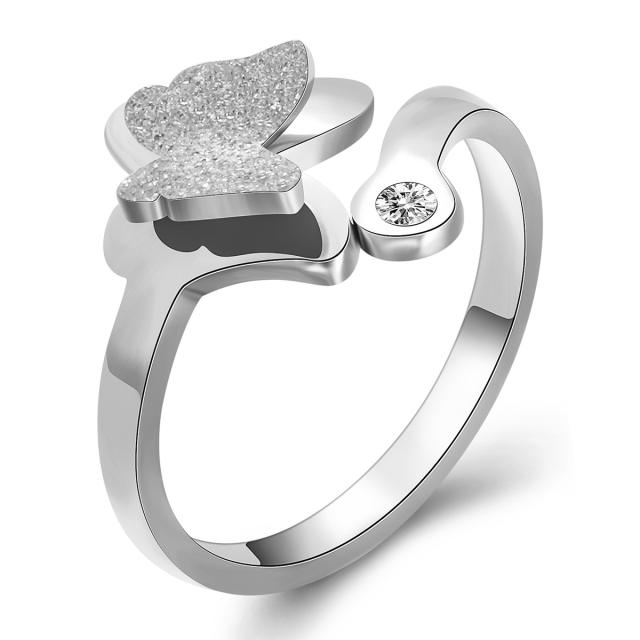 18k adjustable open titanium steel diamond ring