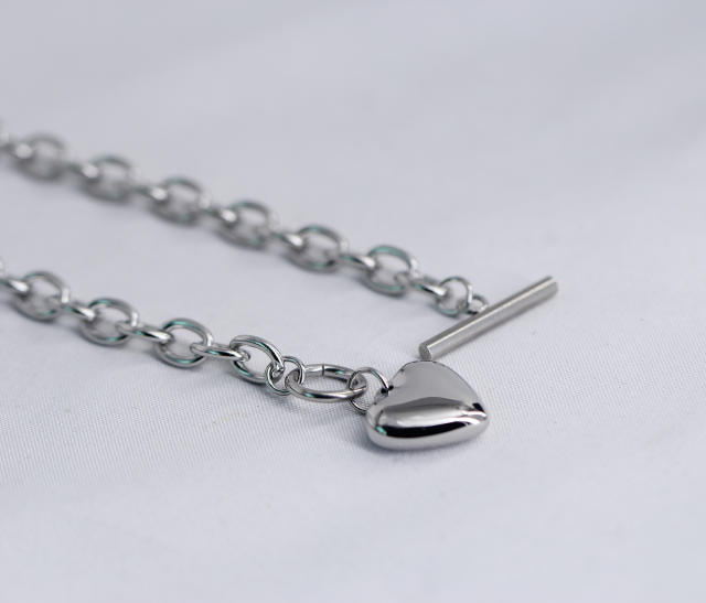 304L stainless steel heart charm toggle bracelet