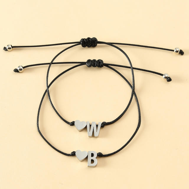 Stainless steel letter B W string bracelet for couple