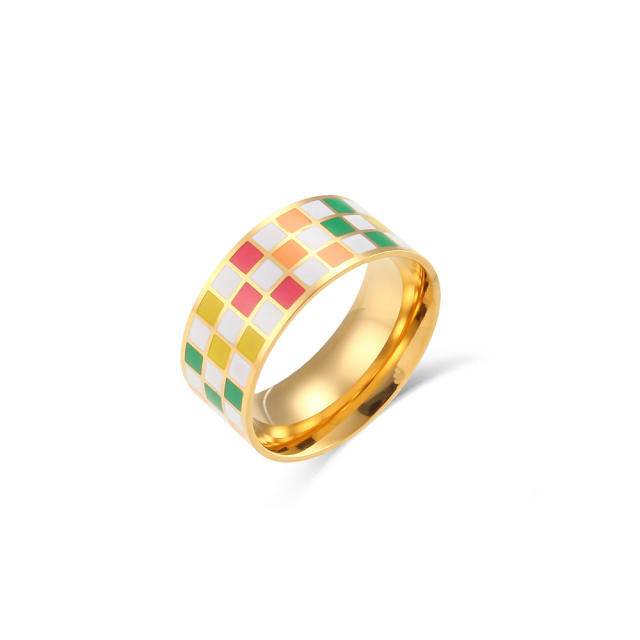 INS color enamel checkered stainless steel ring bands
