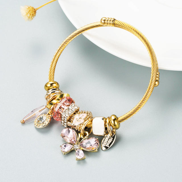 DIY glass crystal butterfly charm beaded bangle