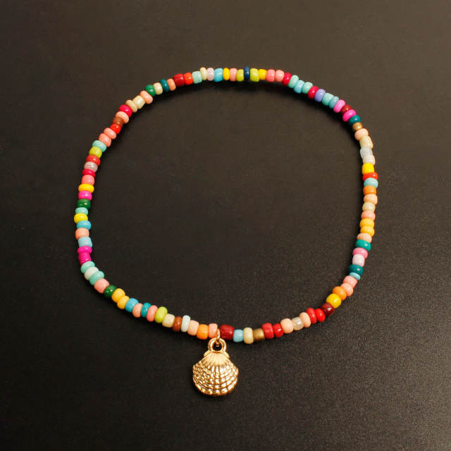 Shell charm seed beads anklet