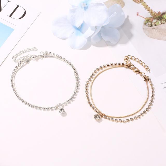 Rhinestone double-layer chain anklet