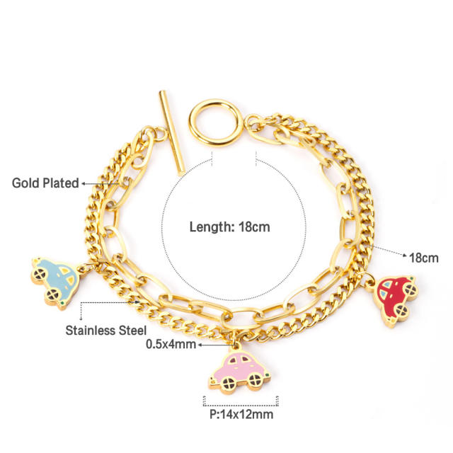 Cute enamel color taxi charm stainless steel chain bracelet
