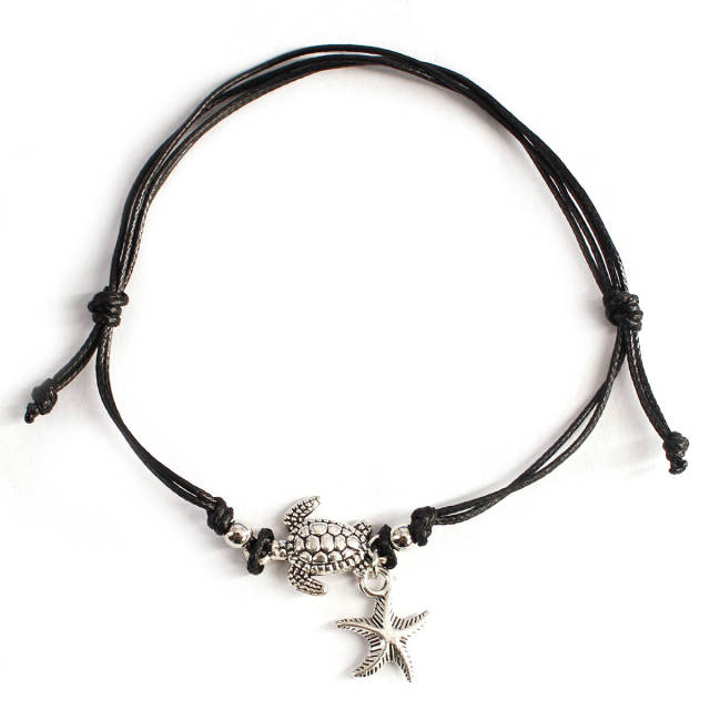 Turtle starfish beads string anklet